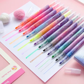 

36 pcs/lot Creative Starry sky Double head Highlighter Cute 12 colors Drawing Marker pens Promotional Gift Stationery