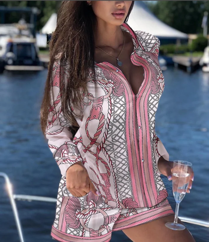 2021 Long Sleeve Round Hole Embroidered Button Top Shirt and Bag Design Solid Color Shorts Set Summer Women's Casual White Suit lounge wear sets Women's Sets