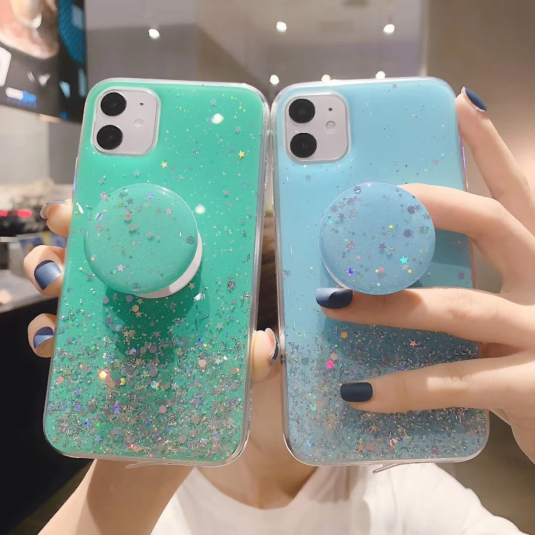 IMIDO роскошный блестящий Звездный чехол для телефона для IPhone 11 Pro XS MAX XR 7 8 6 6S Plus Блестящий Мягкий силиконовый чехол с держателем