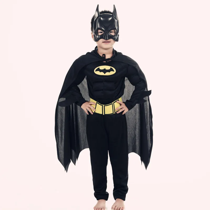 Детские маскарадные костюмы «Бэтмен» с мышцами вампира и масками; плащ супергероя для мальчиков; маскарадный костюм на Хэллоуин; вечерние маскарадные костюмы «Супермен»