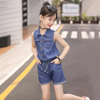 

Children Clothes Cowboy Girls Summer Outfits Lapel Sleeveless Shirt And Shorts Two Piece Girl Set Cotton Blend Short Pants Suit