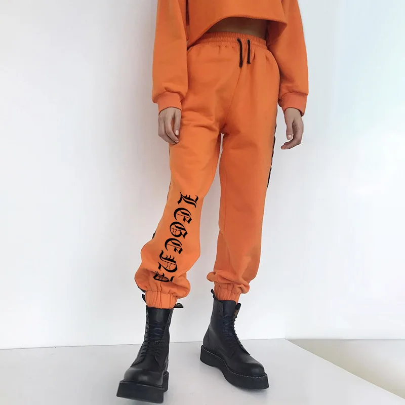

2019 Autumn Winter Harem Pants Casual Sweatpants Fashion New High Waist Trousers Printed Striped Drawstring Hip Hop Pants Orange