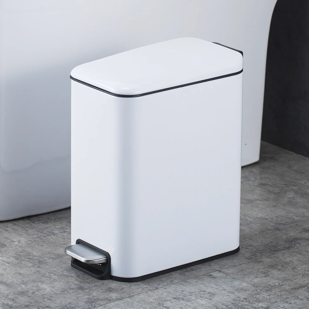 

5L/1.3 Gallon Metal Pedal Dust Bin Dust Box Trash Can Waste Basket Garbage Recycle Bin Silent Lid Removable Inner Bucket White