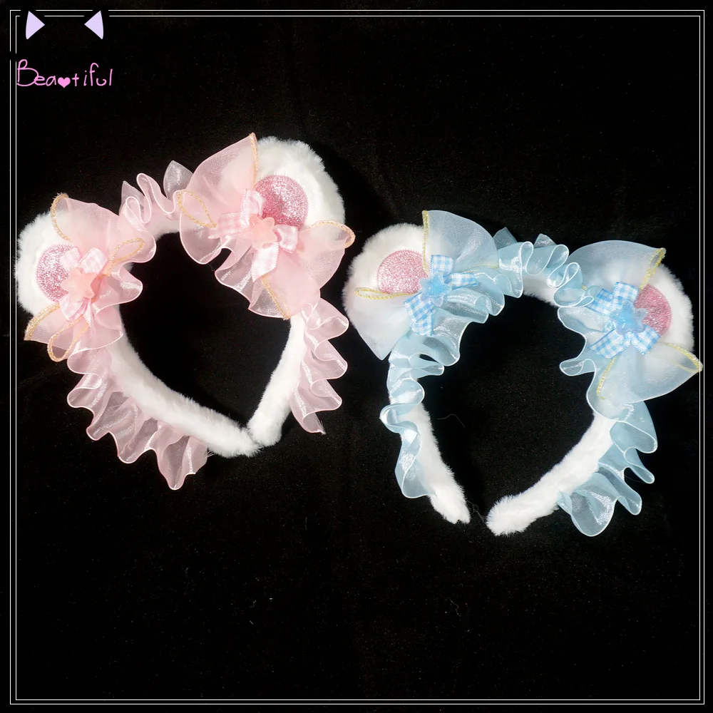 

Dream Princess Kawaii Bow Angel Good Night Bear Ears Hair Ornament Hair hoop Sweet Lovely Lolita Soft Girl Pink Blue KC Headband