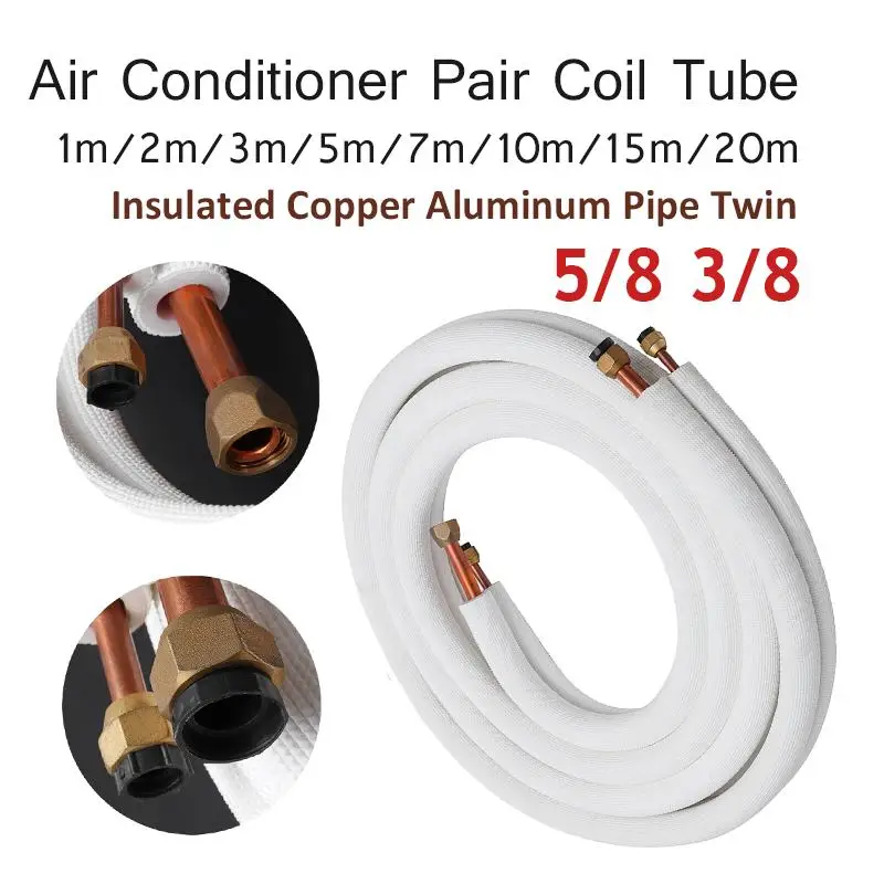 

5/8 3/8 Insulated Copper Pipe Air Conditioner Fittings Pair Coil Tube Insulate Copper Aluminum Pipe Split Line Wire Home