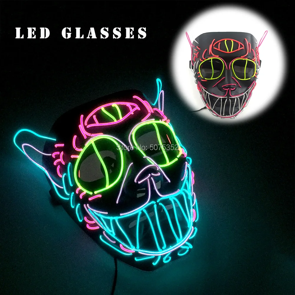 Лидер продаж Кот Король Косплей EL маска танец DJ Led рейв маска неоновые светящиеся Хэллоуин маска питание от Inverter инвертор