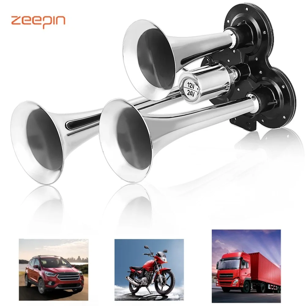Zeepin автомобиль Воздушный Рог тройной трубы DC 12V 24V 135dB Премиум материал для автомобиля Грузовик Лодка внедорожник поезд любую погоду