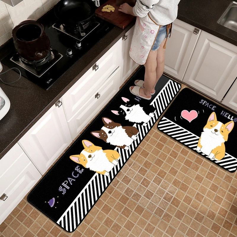 

Long Kitchen Mat Bathroom Carpet Cute Cartoon Dog Modern Style Kitchen Rug Tapete Absorbent Bedroom Living Room Entrance Doormat