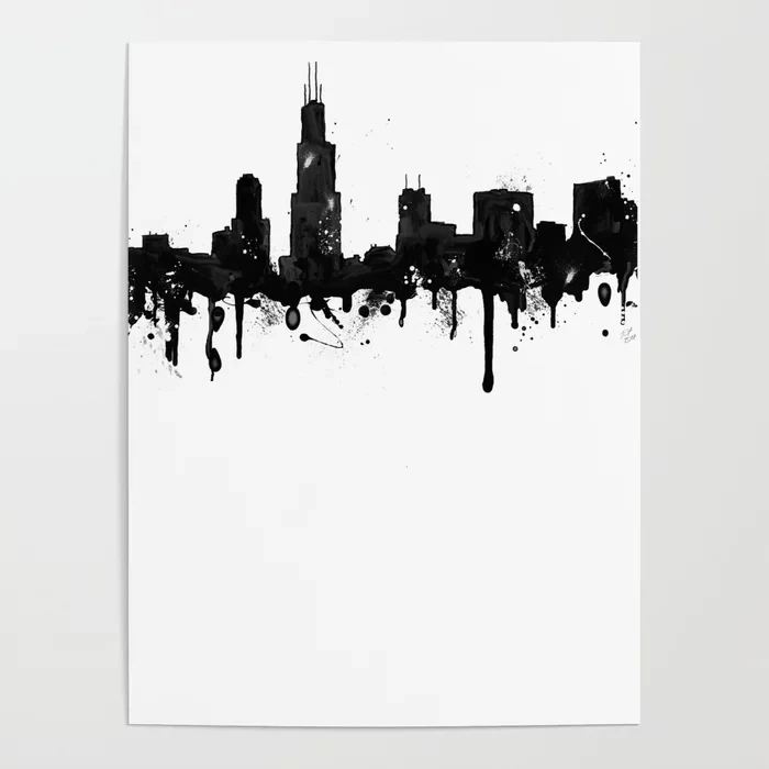 Печатная картина для украшения дома на холсте акварель Чикаго Skyline настенное