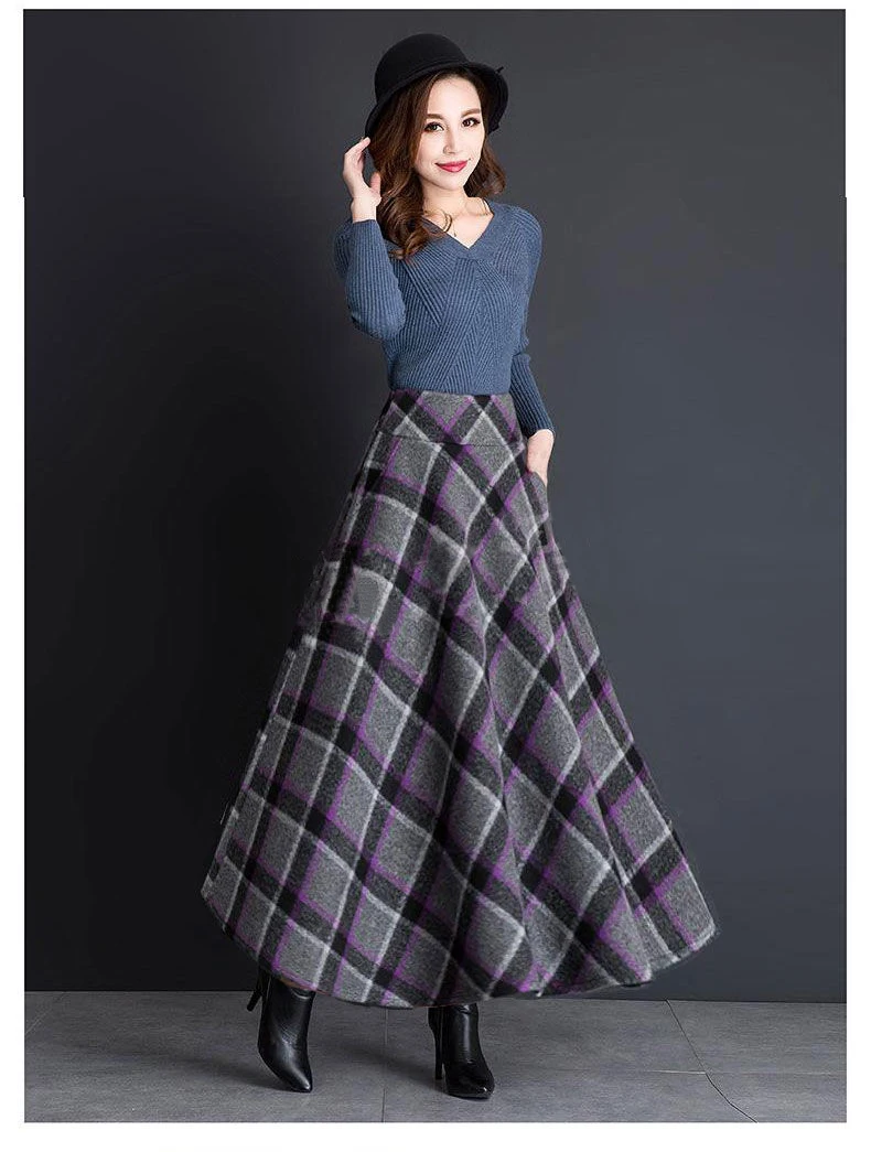 Winter High Waist Pleated Long Skirt