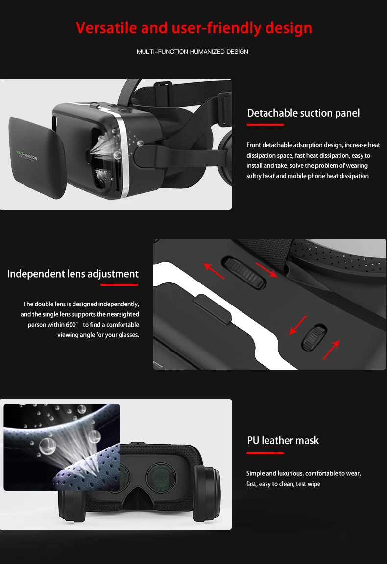 VR Shinecon 6,0 Смарт виртуальной реальности VR очки с Hi-Fi стерео объемные наушники гарнитура 3D кино игры для 4,7-" смартфон