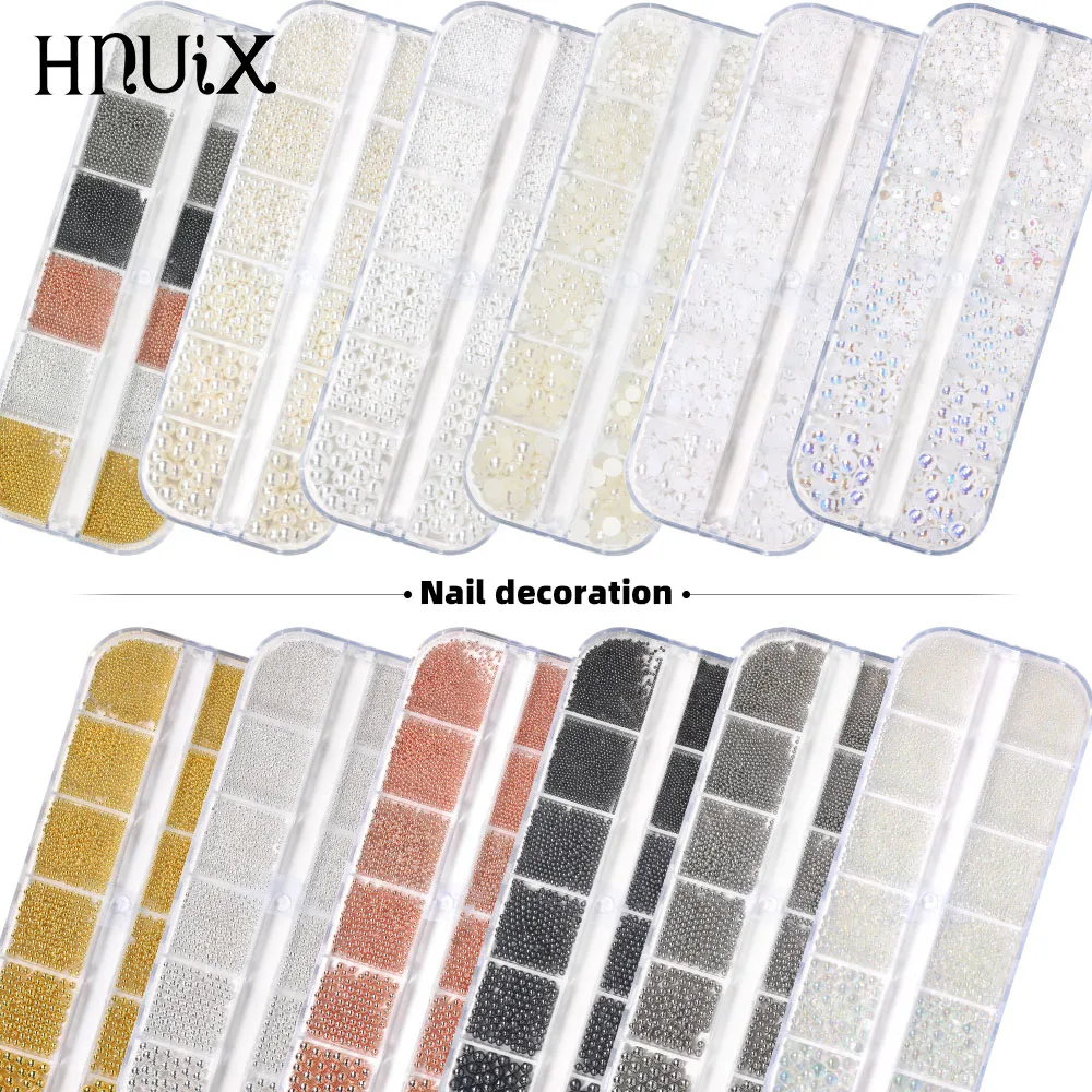 

6 Sizes Caviar Bead Stainless Steel Nail Art Decorations Flat Pearl DIY Crystals Nail Rhinestones Studs UV Gel Polish