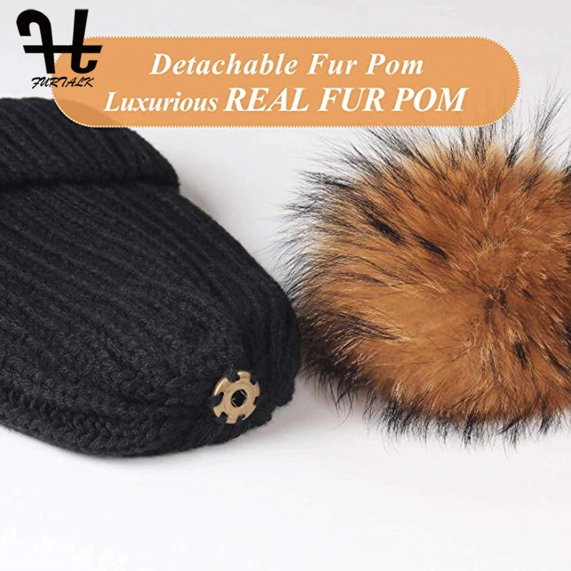 Furtalk Трикотажные Настоящее Меховая Шапка 100% Реальная Мех Енота Пом Hat Зима
