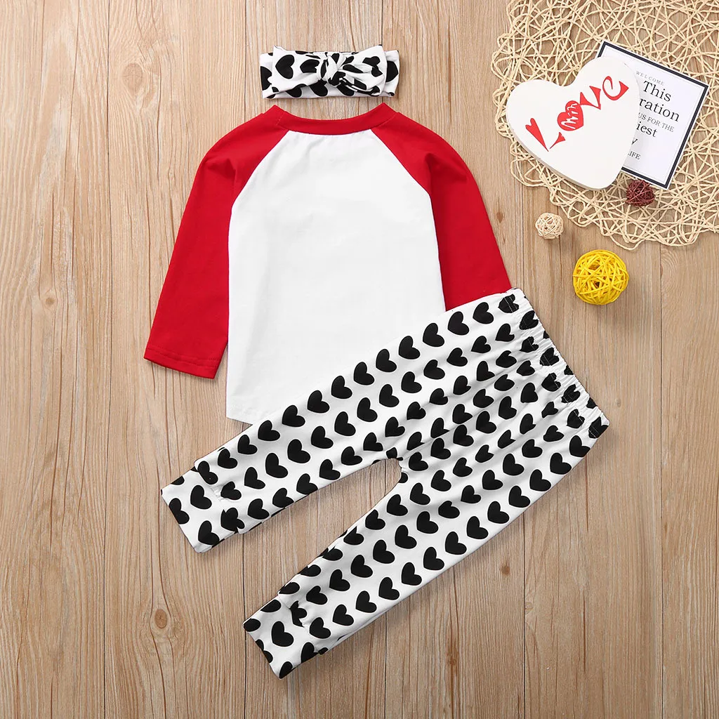 3 предмета, одежда для маленьких девочек, футболка с надписью «Valentine» для новорожденных и малышей, топы+ штаны+ повязки с узелком, одежда для маленьких девочек