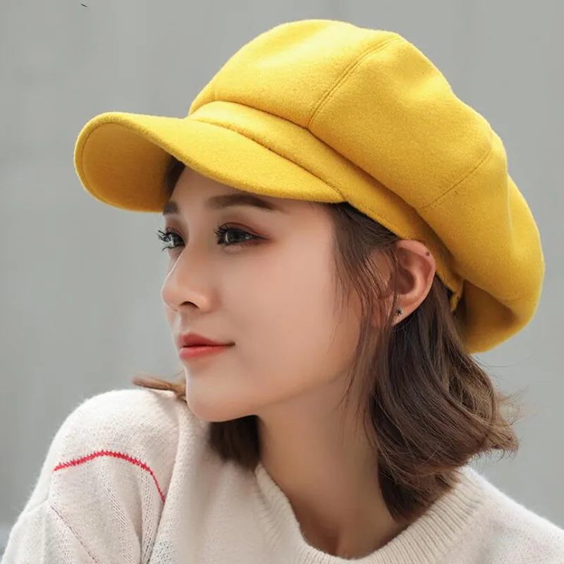 

Seioum Auutmn Winter Hats for Women Solid Plain Octagonal Newsboy Cap Men Ladies Casual Wool Hat Winter Beret Women Painter Cap