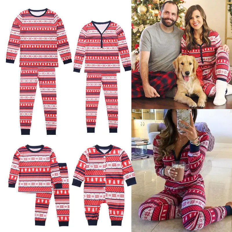 

Family Matching Christmas Pajamas Set Snowflake Xmas Tree Printed Adult Baby Kid Long Sleeve Nightwear Sleepwear Party Home wear