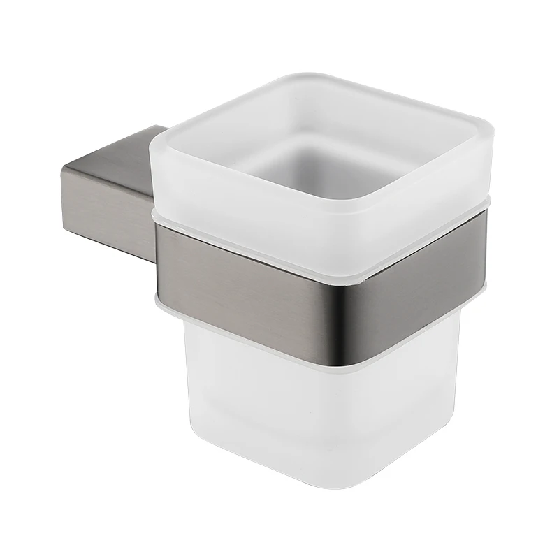 New Arrive Stainless Steel Brushed Gray Cup Holders glass cups Bathroom Accessories Single Toothbrush Tooth cup & Tumbler Holder