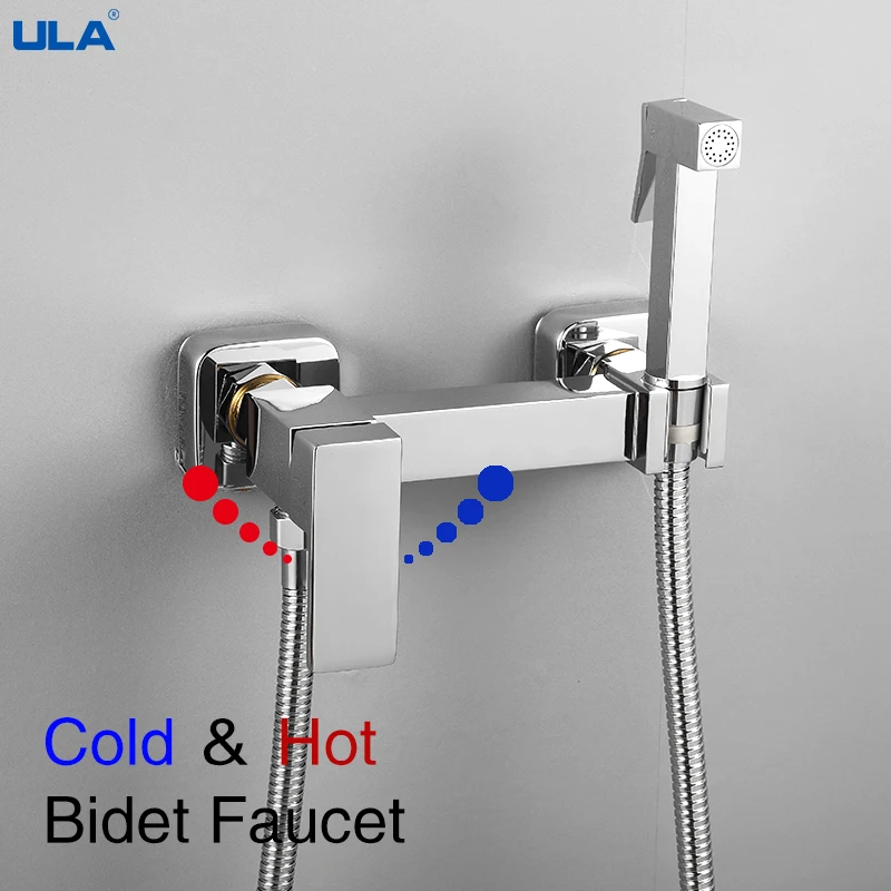 

ULA Brass Faucet Bidet Sprayer Bathroom Toilet Bidet faucet Hot Cold Water Mixer Shattaf Valve Jet Set Hygienic Shower