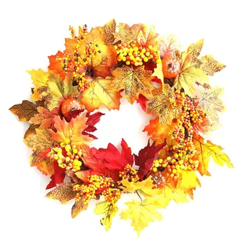 

Autumn Simulation Wreath Maple Cone Garland Thanksgiving Halloween Harvest Festival Wall Hanging Decoration