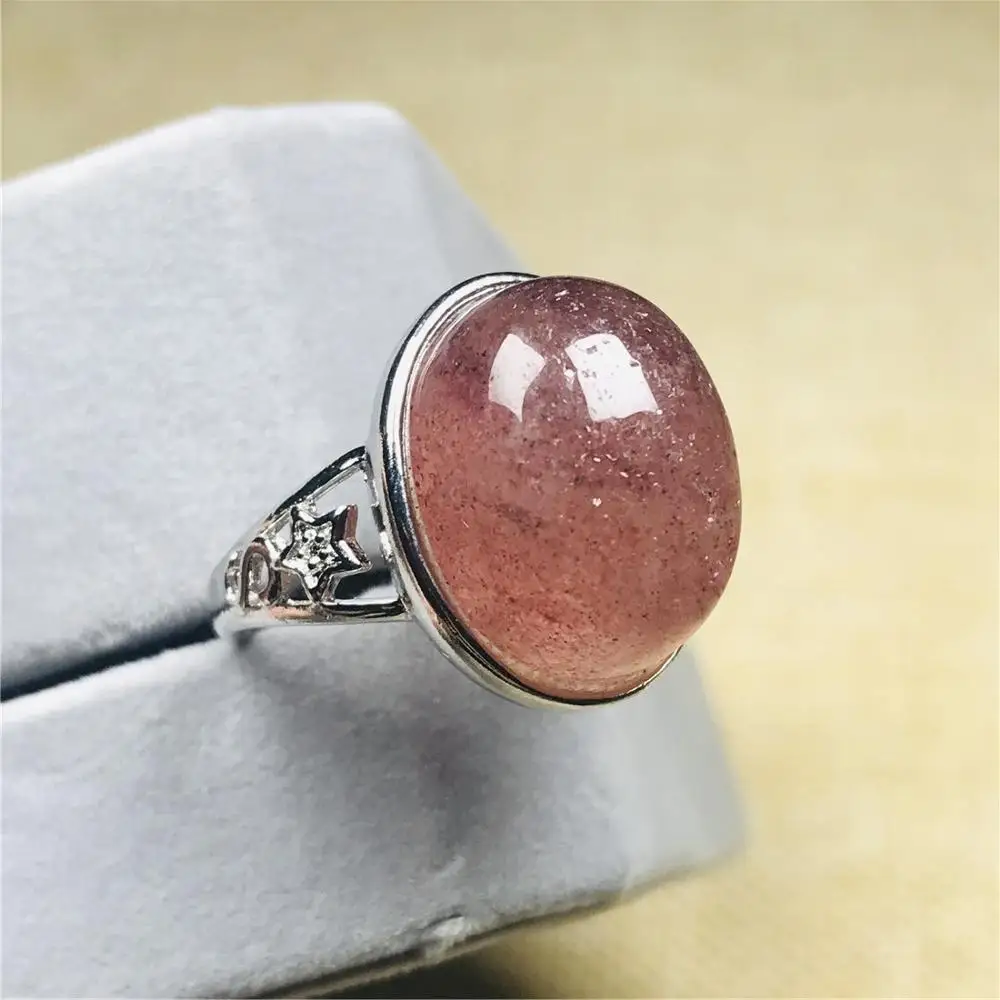 18x15mm Natural Ice Red Strawberry Quartz Ring For Woman Man Crystal Beads Silver Gemstone Adjustable Fashion Jewelry AAAAA | Украшения и