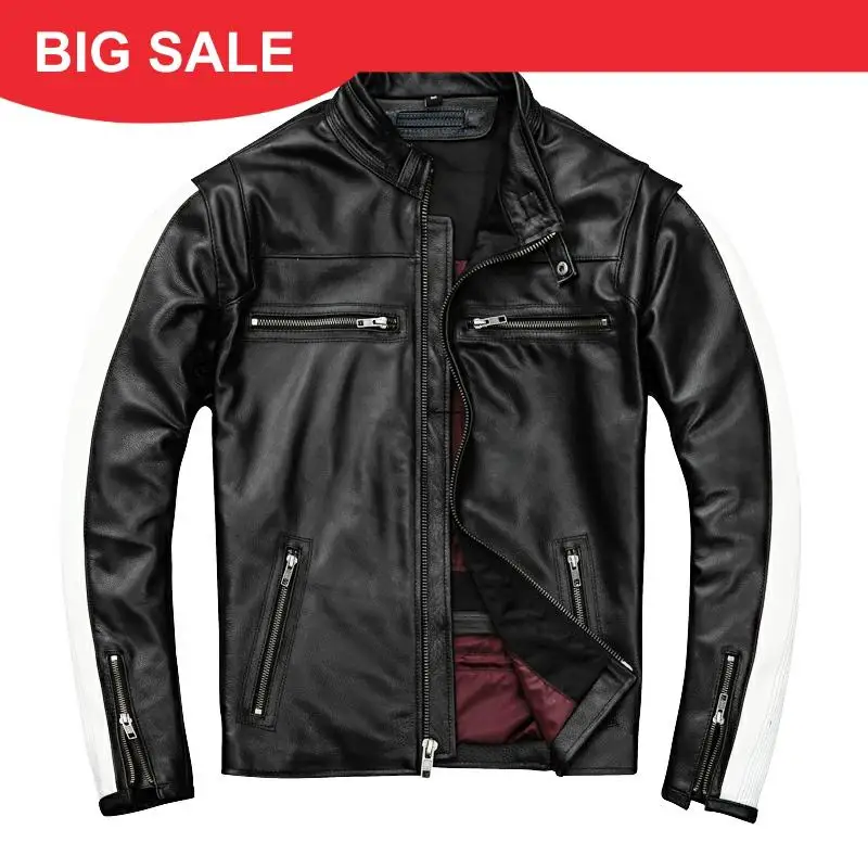 

2020 Black Men American Motorcycle Leather Jacket Plus Size XXXXL Genuine Cowhide Spring Slim Fit Biker's Coat FREE SHIPPING