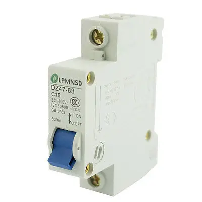 AC 230V 400V 16A 6000A однополюсный ВКЛ/ВЫКЛ ВЫКЛЮЧАТЕЛЬ DZ47-63 C16A