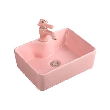 

Pink Children's Ceramic Washbasin Bathroom Accessory Countertop Sinks Nordic Ceramic Washbasin with Tap Wash Basin