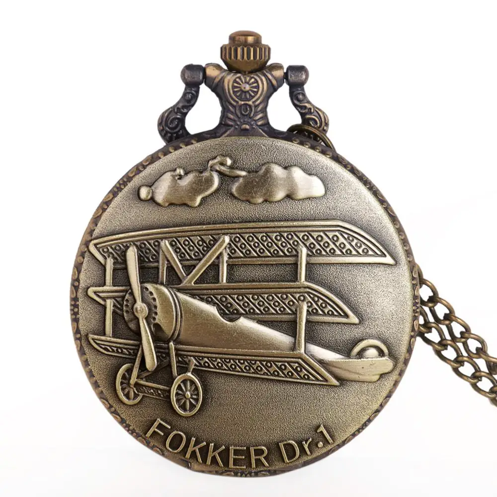 Vintage-Bronze-Pocket-Watch-Fokker-Dr-1-Sculpture-3D-Aircraft-Pattern-Quartz-Pocket-Watch-Necklace-Chain (4)