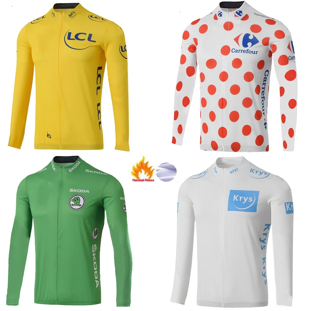 

Winter France Tour Leader cycling jersey Yellow Green White Polka dot Shirts de France Road Bike Cycling Clothing MTB Maillot