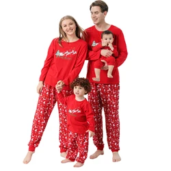 Conjunto de pijama de manga longa estampa de rena, pijama adulto infantil com gola redonda + calça/macacão roupas de família