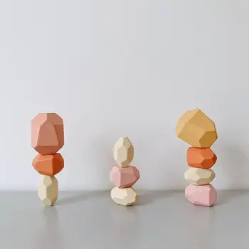 

European Style Building Toys Wooden Multicolor Stone Building Block Educational Toy Party Gift for Kids