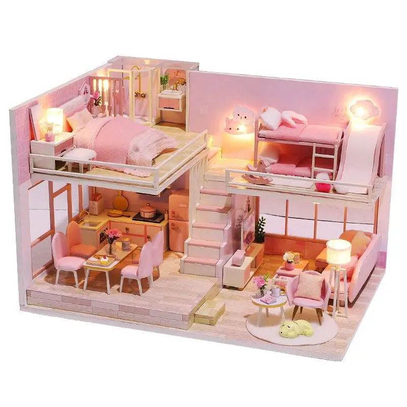 Furniture Diy Doll House Wooden Miniature Doll Houses Furniture Kit Puzzle Handmade Dollhouse Craft Toys For Children Girl Gifts 4