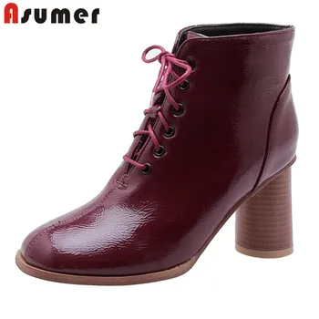 

ASUMER 2020 hot sale ankle boots women round toe high heels dress party shoes lace up fashion autumn winter short boots woman