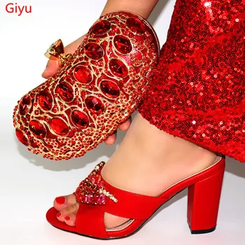 

doershow Nigerian Shoes and Matching Bags Ladies Shoes with Matching Bags Set High Quality African Wedding Shoes and Bag SRT1-3