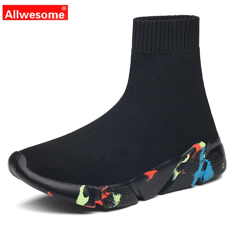 

Allwesome Women Men Knit Upper Breathable Sport Shoes Rubber Boots for Men Shoes Chunky Shoes High Top Runner Shoes Plus Size 47