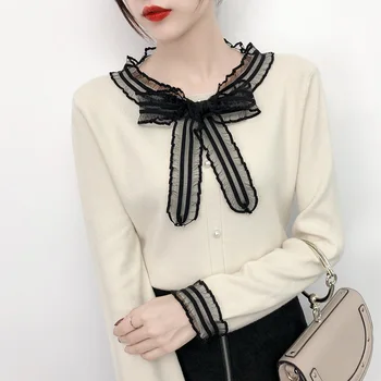 

2019 Autumn and winter new women's low round collar loose Pullover Sweater long sleeve knitted bottom sweater-0840