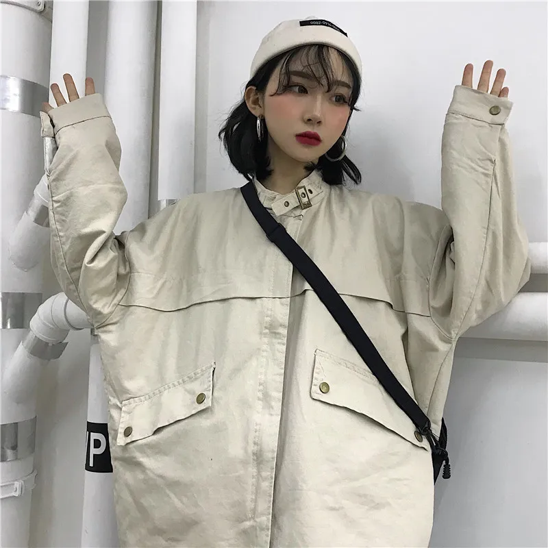 Куртка на молнии в Корейском стиле INS Harajuku для фотосессии на осень и зиму, куртка свободного кроя из плотного хлопка