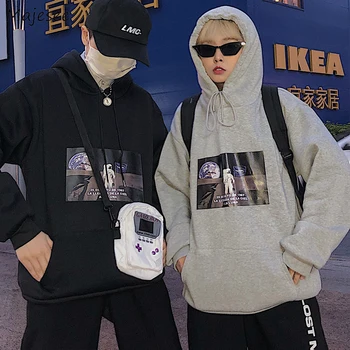 

Men Hoodies New Couples Loose Thickening Unisex All-match Korean Ulzzang Sweatshirts Mens Warm Trendy Hooded Streetwear Harajuku