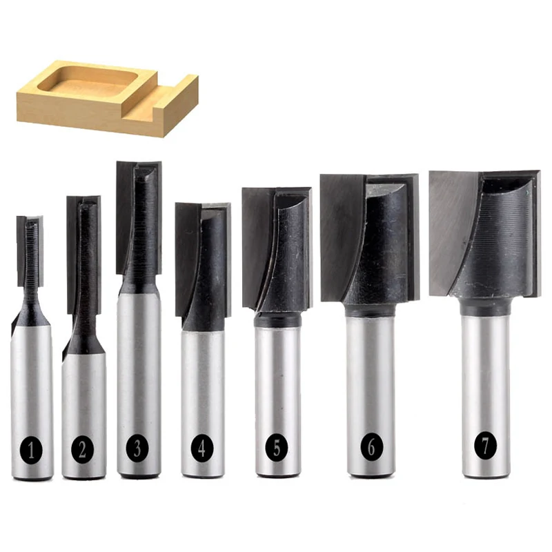 

7pcs/set 8mm Shank Straight Router Bit Set Top Quality Plane Clearing Knife Cutting for Turning Lathe Machine Woodworking Tool