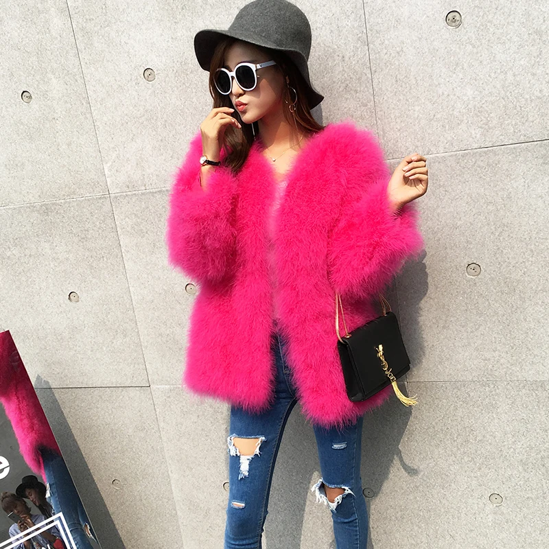 75 см длина Новое поступление женское длинное пальто из натурального страусиного меха Повседневная Женская куртка из натурального меха турецкое перо C1026 - Цвет: rose