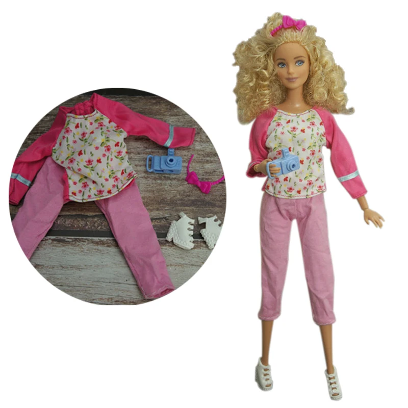 Fashion Outfits For Barbie Doll Clothes Set For Barbie Shirt Pants Shoes Glasses Crown Purse Hat Toys 1/6 Dolls Accessories