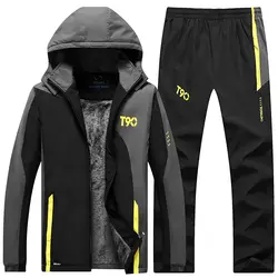 Новые мужские спортивные комплекты зимние спортивные костюмы теплые костюмы куртка с капюшоном + штаны теплый комплект брендовая мужская