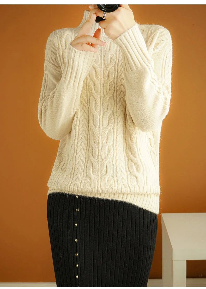 Свитера с высоким воротом, женские плотные пуловеры, свободные, Осень-зима, утепленные шерстяные свитера, новинка, Корейская версия пуловеров