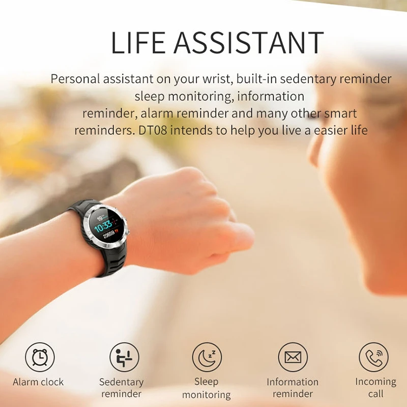 IG-Dt08 Smart Watch Men 1.3 Inch Ip67 Waterproof Sport Smartwatch Activity Tracker Passometer Smart Watch for Ios Andriod