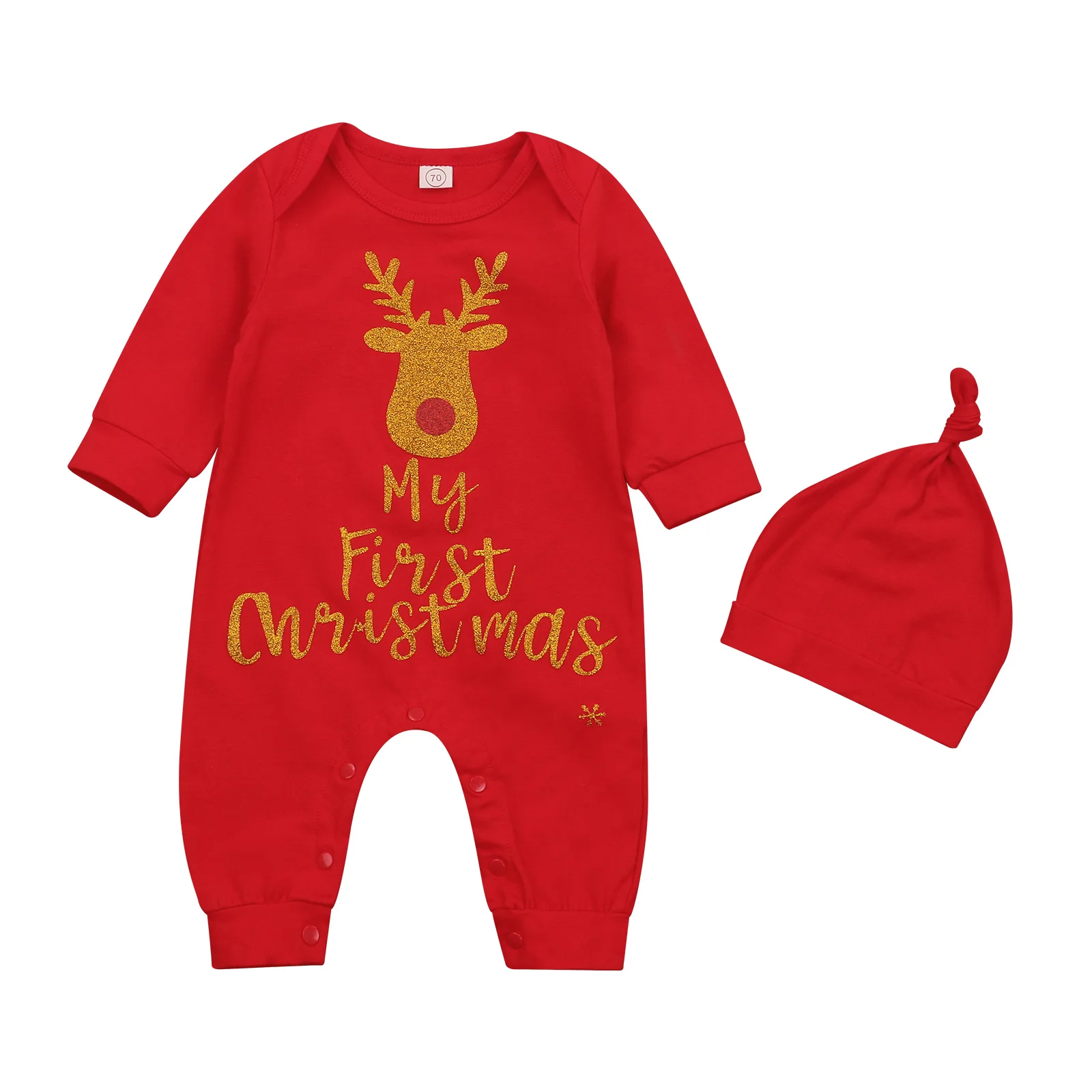 

Christmas Newborn Baby Girls Boys Romper Hat 2pcs Cartoon Deer Print Long Sleeve Jumpsuits 0-18M