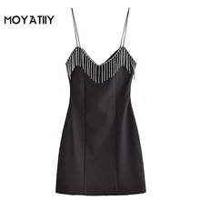 MOYATIIY minivestido Vintage con borlas para mujer, vestido de fiesta con diseño de diamantes de imitación, Espalda descubierta, cremallera trasera, 2022