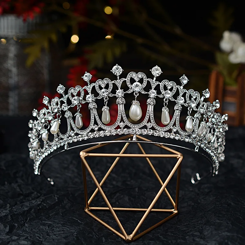 Jewelry Accessories Hair Accessory Bridal Headwear Hair Band Crown Baroque Crystal Pearl Bridal Tiaras Diana Crown Rhinestone Pageant Diadem Bride Headband Wedding Hair Accessories Tiara De Noiva