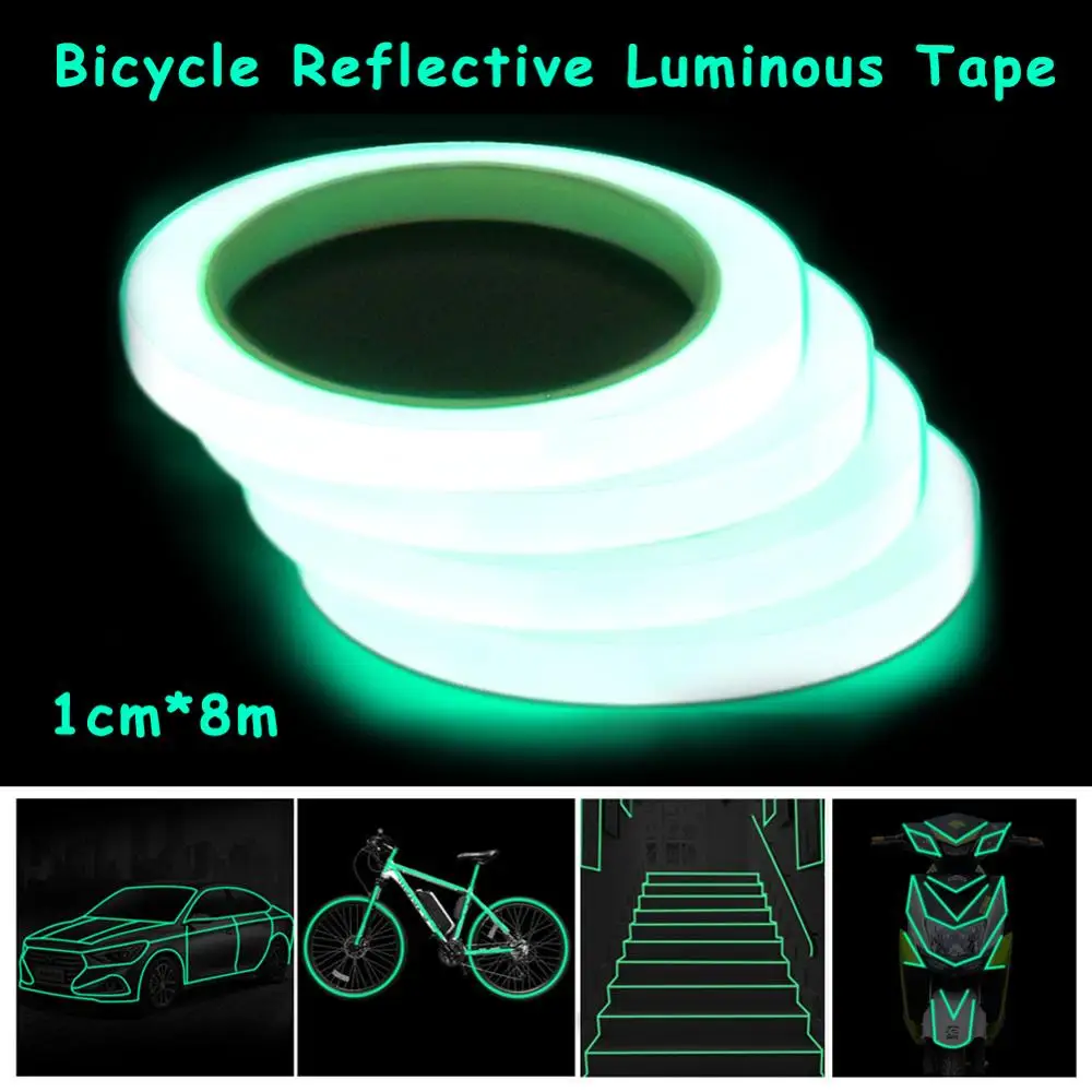 

Bicycle Reflective Tape Sticker Outdoor Luminous Tapes Safety Tools DIY Riding Warning Glow Dark Night Reflective Sticker 1cm*8m