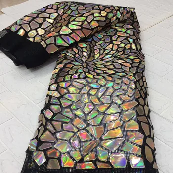 

gold High Quality African nigerian tulle Lace Fabric Embroidery big Sequins Lace Fabric guipure lace fabric French Tulle lace