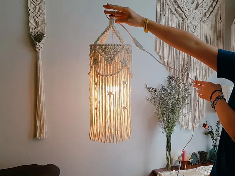 

Macrame Wall Hanging Tapestry Weave Chandelier Lampshade Decorations Bohemia Handcraft Tassel Tapestry Background Wall Decor